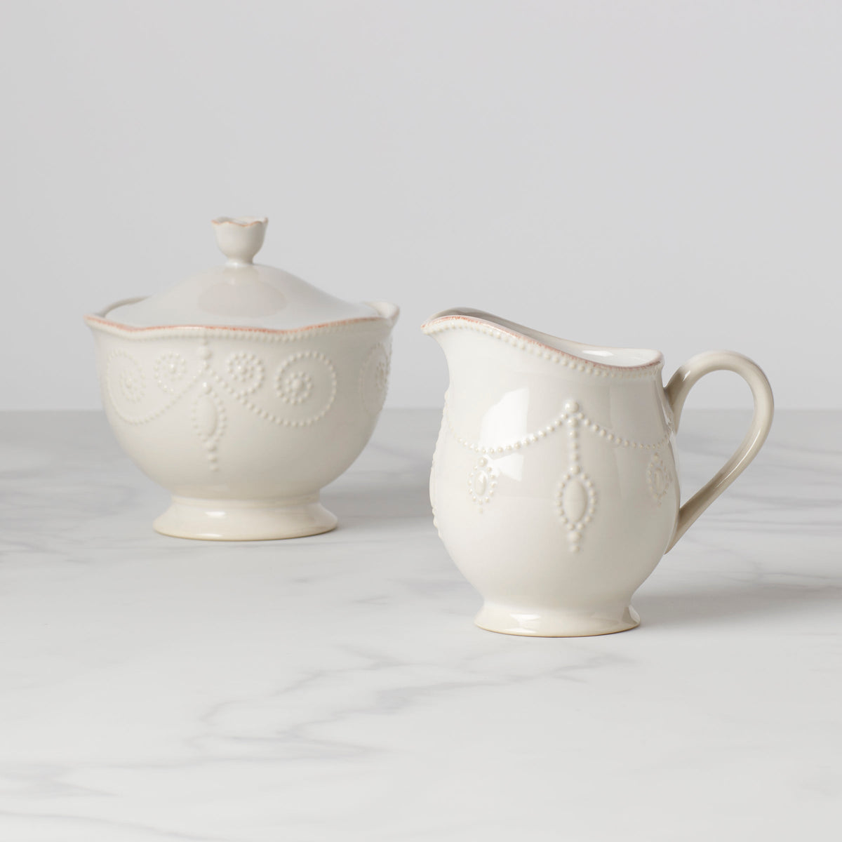 French Perle White Sugar & Creamer
