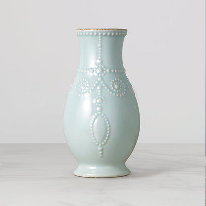 French Perle Ice Blue Fluted Vase