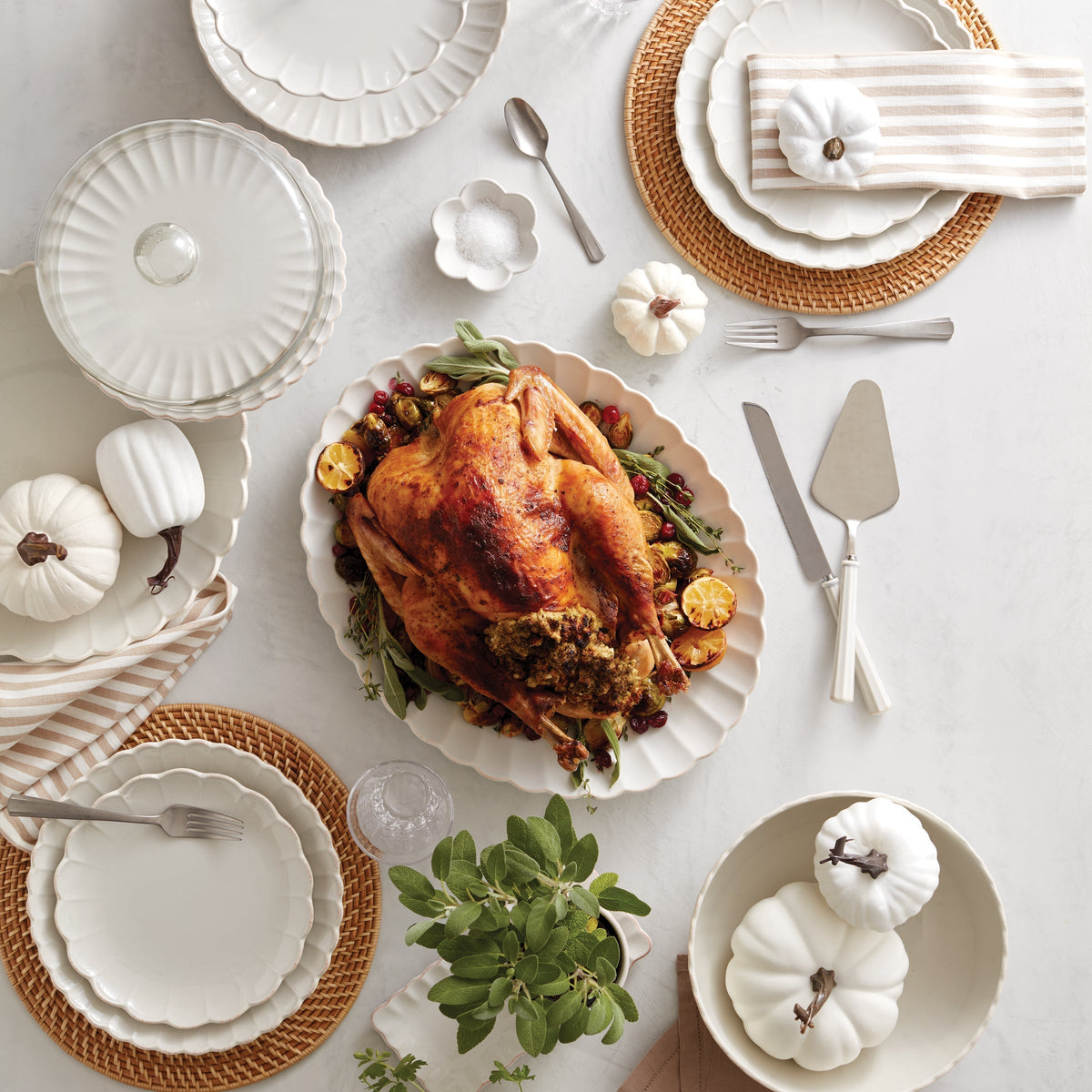 French Perle Scallop White Serving Bowl