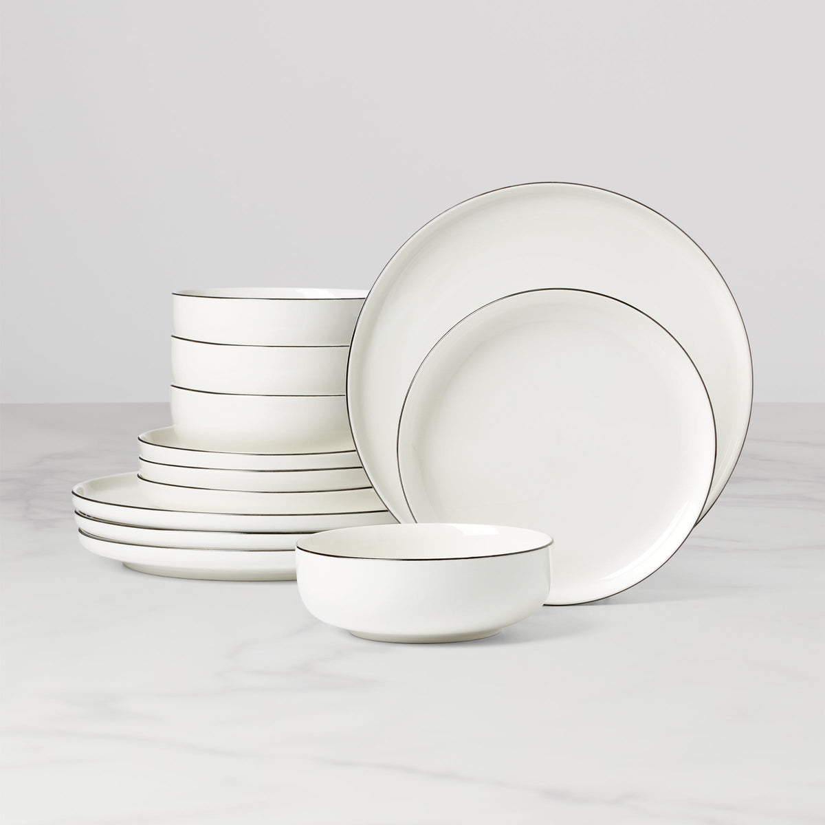 24 Seven Black Rim 12-Piece Dinnerware Set