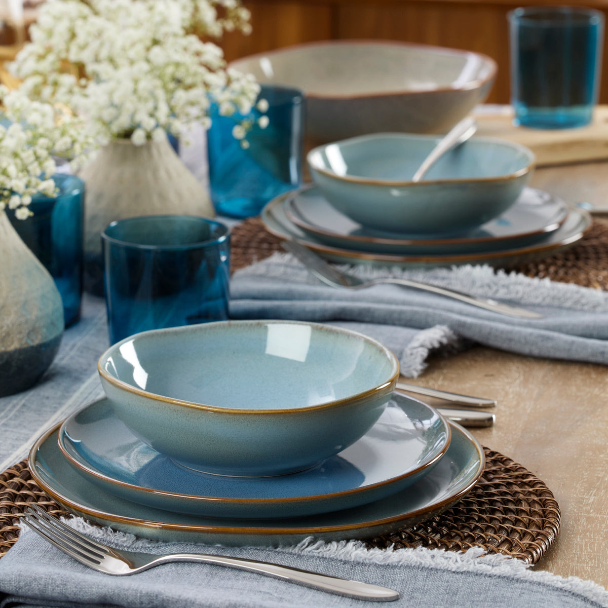 Organic Shades Blue 12-Piece Dinnerware Set