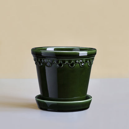 Kobenhavner Glazed Emerald Green 16cm Pot with Saucer